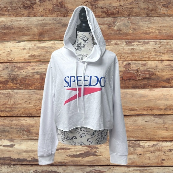 Speedo Women's Sweatshirt Vintage Cropped Hoodie White Medium - Picture 1 of 11